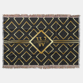 Cobertor Faux Gold Monogram - Black and Gold