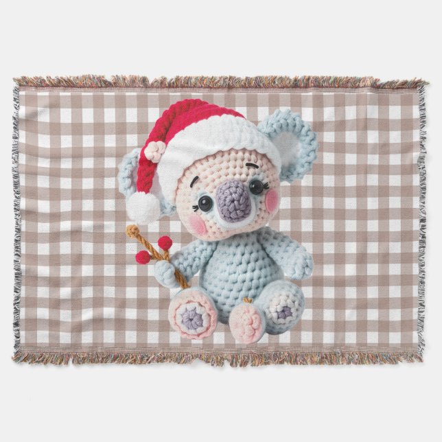 Cobertor Faux Yarn Notch-Hook Koala Christmas Design (Frente)