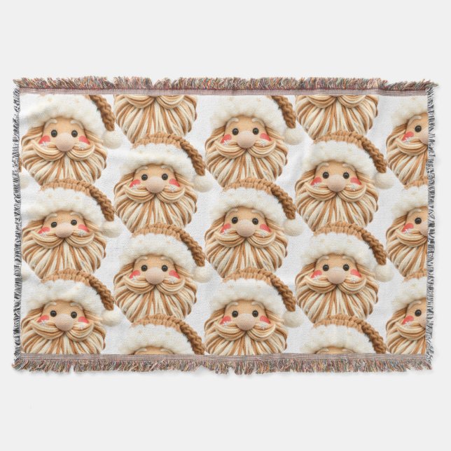 Cobertor Faux yarn notch-hook Santa face Christmas (Frente)