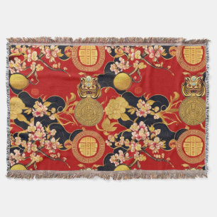 Cobertor Feliz Ano Novo Chinês padrão moderno asiático