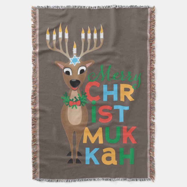 Cobertor Feliz Christmukkah Reindeer (Frente Vertical)