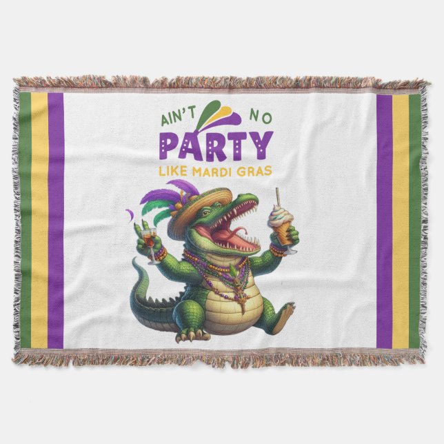 Cobertor Feliz Mardi Gras Alligator (Frente)