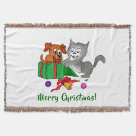 Cobertor Feliz Natal com Cat e Puppy