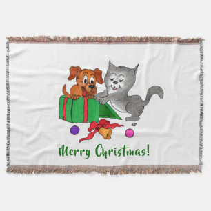Cobertor Feliz Natal com Cat e Puppy