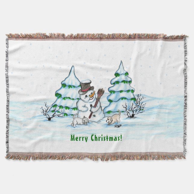 Cobertor Feliz Natal! Neve com Cat e Puppy (Frente)