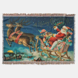 Cobertor Feriado de Natal Vintage Santa Claus Sleigh