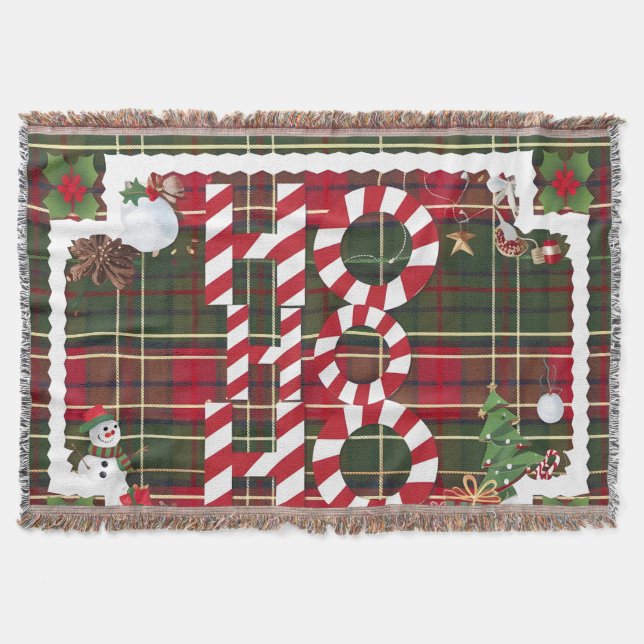 Cobertor Festivo "HO HO HO HO" Fleece de Natal e Vazio Sher (Frente)