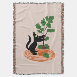 Cobertor Figueira de Gato Engraçado Plantas em Vasos Desenh