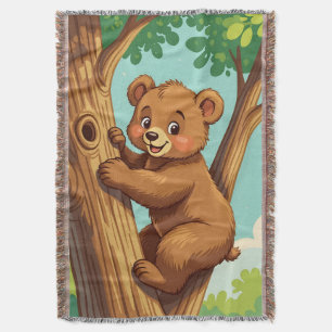 Cobertor Filhote de urso fofo subindo em uma árvore