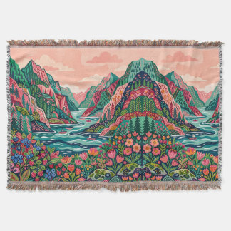 Cobertor Fjord Landscape Blanket – Rose & Emerald