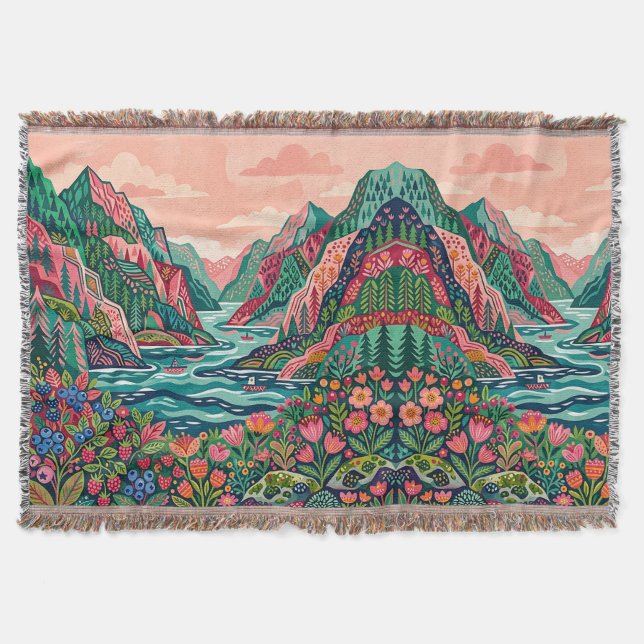 Cobertor Fjord Landscape Blanket – Rose & Emerald (Frente)