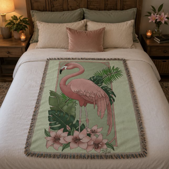 Cobertor Flamingo Rosa Folhas Verdes Lírio (Criador carregado)