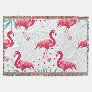 Cobertor Flamingo tropical e folhas, padrão de verão.