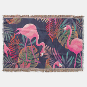 Cobertor Flamingo tropical: padrão de palma de vintage.