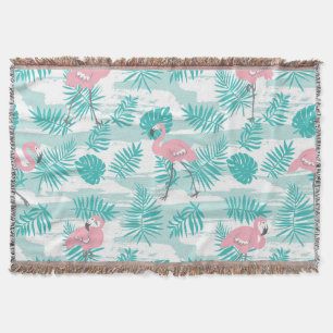 Cobertor flamingos cor-de-rosa, palmeiras verdes, tropicais