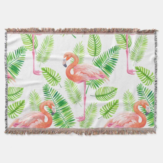 Cobertor Flamingos e folhas tropicais (Frente)