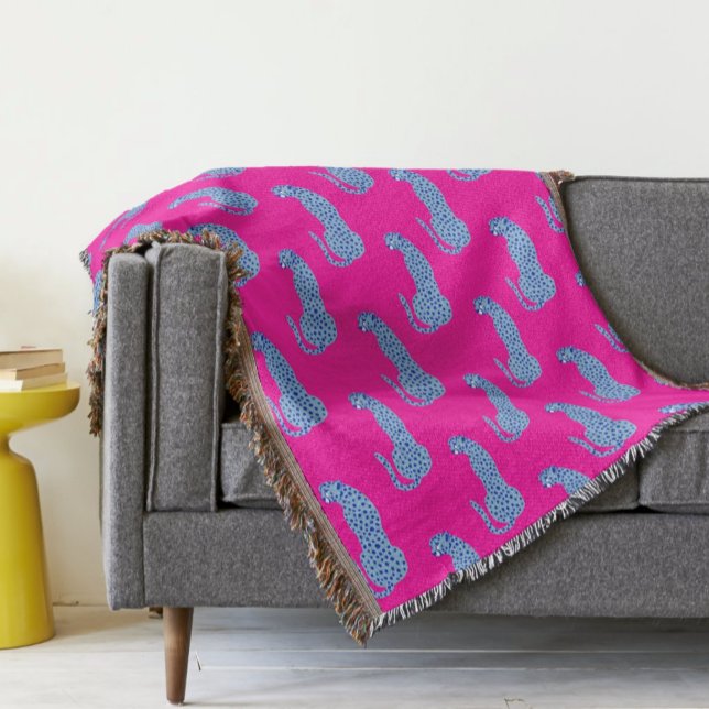 Cobertor Flanco de Chita Moderna Rosa e Azul (Pink & Blue Modern Jungle Cheetah Throw Blanket
)