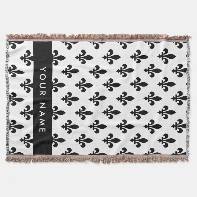 Cobertor Fleur de Lis, Black on White, Black, Your Name (Frente)