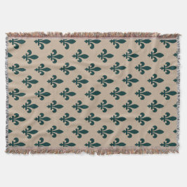 Cobertor Fleur de Lis Pattern, Real Verde Francês em Creme