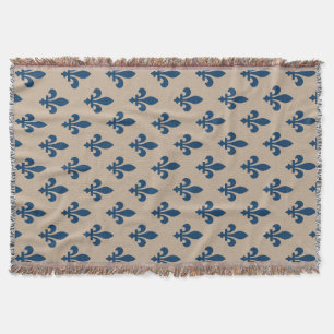 Cobertor Fleur de Lis Pattern, Royal French Blue em Creme