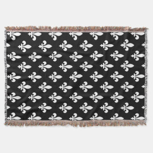 Cobertor Fleur de Lis Pattern, Royal French, branco a preto