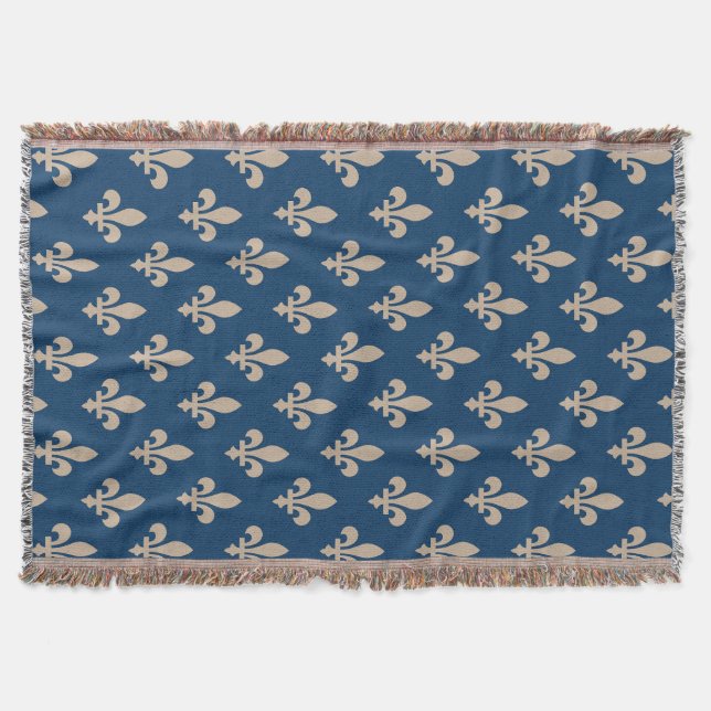 Cobertor Fleur de Lis Pattern, Royal French, Cream on Blue (Frente)