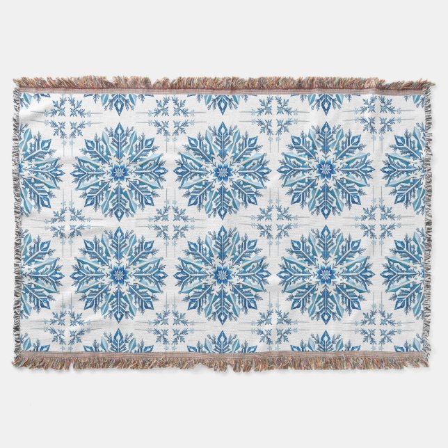 Cobertor 💙 Floco de Neve Azul Enfeite de Inverno Presente  (Frente)