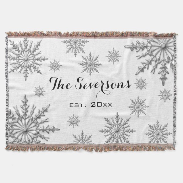 Cobertor Flocos de neve de inverno com tonalidade prateada  (Frente)