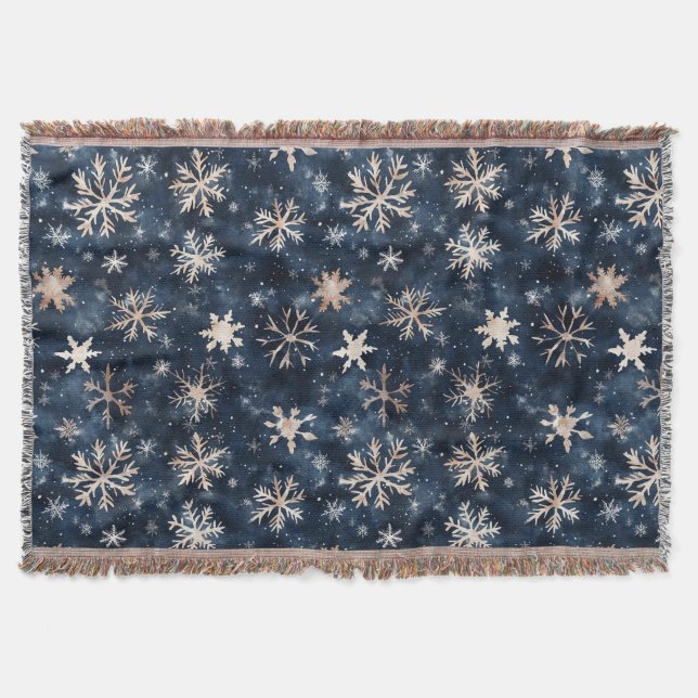 Cobertor Flocos de Neve de Natal Creme Azul (Frente)