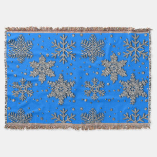 Cobertor Flocos de neve de prata azul Elegante