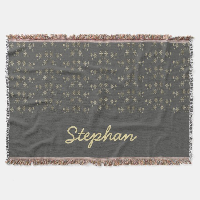 Cobertor Flocos de neve Dourados em cinzas (Frente)