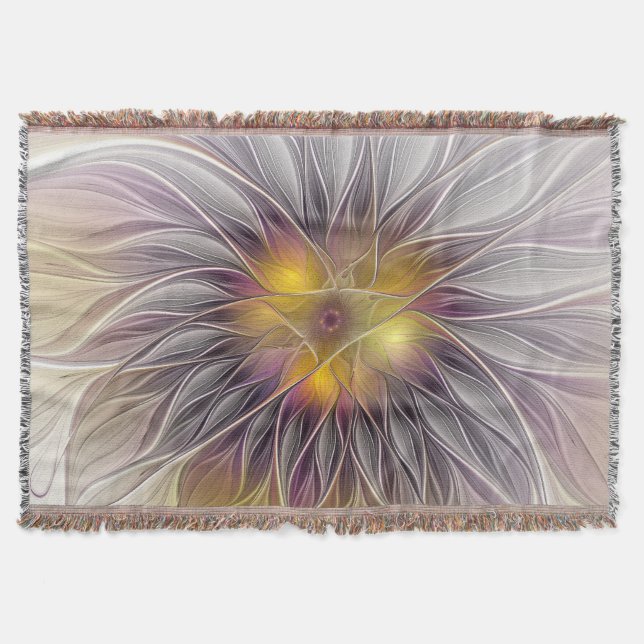 Cobertor Flor Colorida Luminosa, Fractal Moderno Abstrato (Frente)