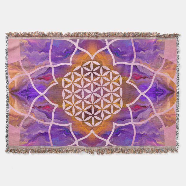 Cobertor Flor da vida em Lotus - textura pintada (Frente)