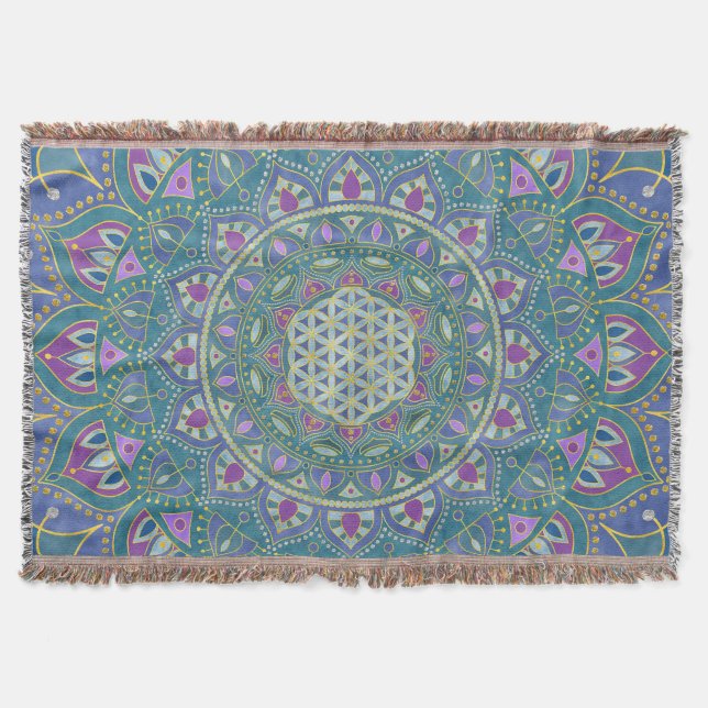 Cobertor Flor Da Vida - Estilo De Mandala Índia 1 (Frente)