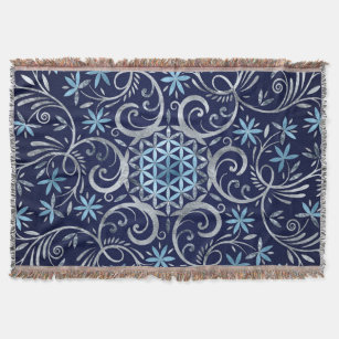 Cobertor Flor da vida Mandala - Azul prateado
