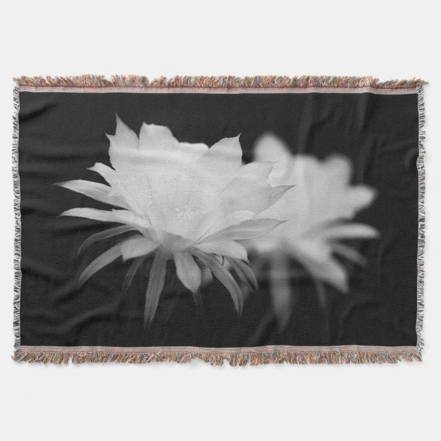 Cobertor Flor de cacto preto e branco (Frente)