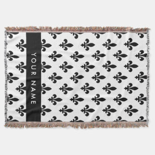 Cobertor Flor de Lis, Preto sobre Branco, Preto, Seu Nome