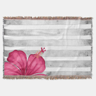 Cobertor Flor rosa com aquarela em uma faixa branca e preta