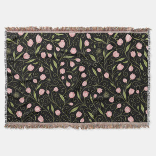 Cobertor Flor rosa e branca a preto com padrão repetitivo