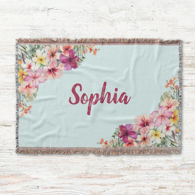 Cobertor Flor Tropical de Hibiscus Rosa Monograma (Close up)