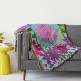 Cobertor Flor vívida rosa desenho em azul