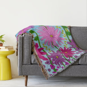 Cobertor Flor vívida rosa desenho em azul