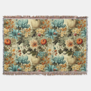 Cobertor Floral Abóbora Azul Turquesa Vintage País