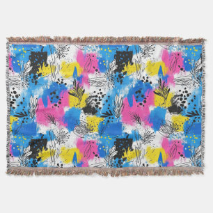 Cobertor Floral Abstrato Ousado em Azul Rosa e Amarelo