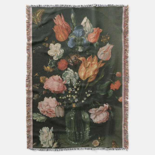 Cobertor Floral Barroco Antigo, Vaso de Flores em um Nicho (Frente Vertical)