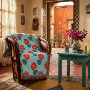 Cobertor Floral Boho Brilhante com Margaridas Verm