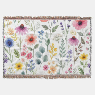 Cobertor Floral Botânico de Prado de Aquarela de Flor Silve