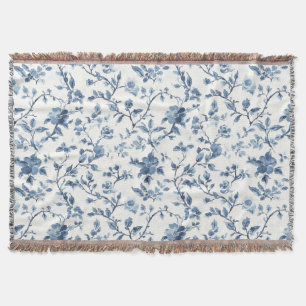 Cobertor Floral Branco Azul Bonito  