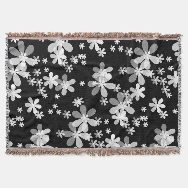Cobertor floral branco preto (Frente)