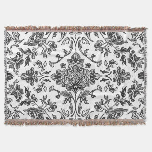 Cobertor Floral Chinoiserie Preto e Branco Aquarela